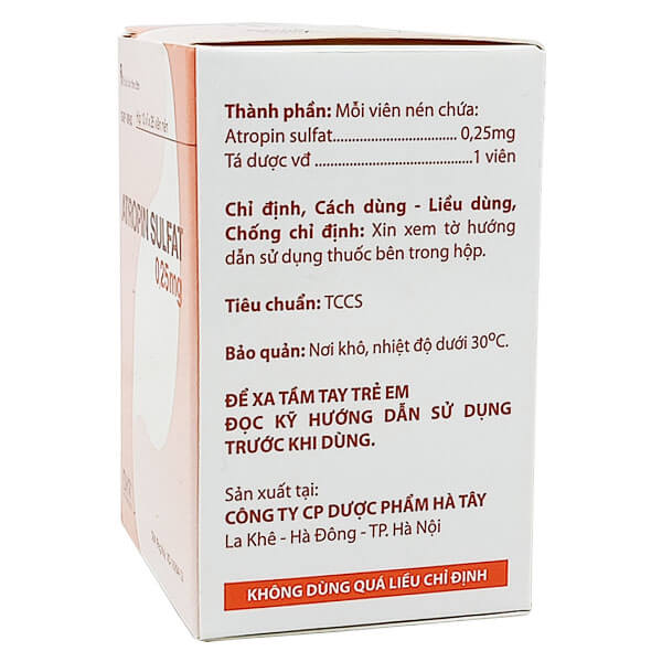 Atropin Sulfat 0.25mg Nam Hà–Giảm Đau Co Thắt Tiêu Hóa, Tiết Niệu (10 Vỉ x 25 Viên) - ảnh 2