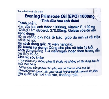 Viên Uống Evening Primrose Oil (Epo) 1000Mg Tinh Dầu Hoa Anh Thảo 70 Viên - Ảnh 3