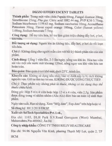Viên Sủi Dizzo Effervescent Vị Cam 48 Viên - Rối loạn tiêu hóa, Khó tiêu, Đầy hơi - Ảnh 3