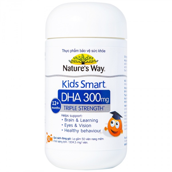 Kids Smart Dha 300 Mg Triple Strength hỗ trợ phát triển trí não, tăng cường thị lực cho trẻ (Hộp 50 Viên)