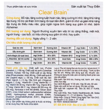 Viên Uống Bổ Não Clear Brain New Nordic, Tăng Cường Trí Nhớ (Hộp 30 Viên) - Ảnh 2