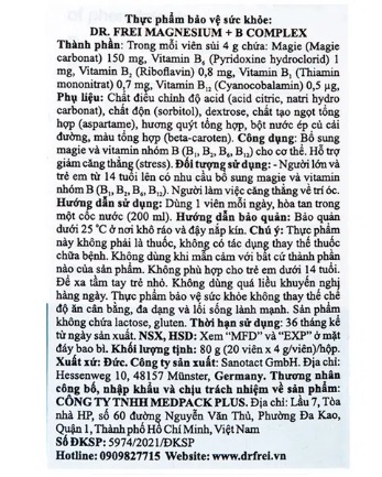 Viên Sủi Dr. Frei Giảm Stress Và Bổ Sung Magnesium + B Complex Tuýp 20 Viên - Ảnh 2
