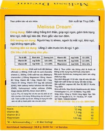 Viên Uống Melissa Dream Giảm Căng Thẳng, Giúp Ngủ Ngon Hộp 40 Viên - Ảnh 3