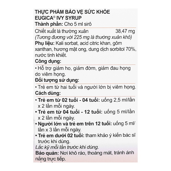 Siro Eugica Ivy Syrup Long Đờm, Giảm Ho Chai 100Ml - Ảnh 3