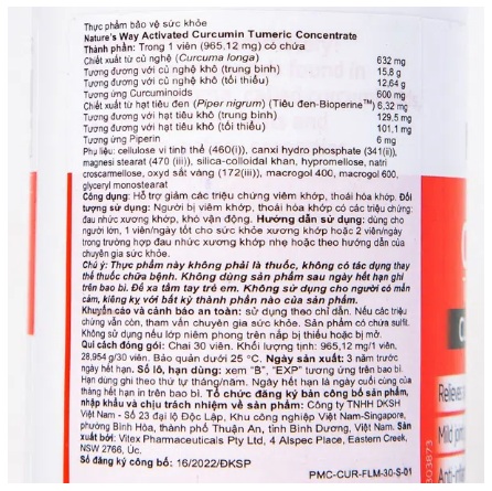 Viên Uống Curcumin Hỗ Trợ Xương Khớp (Hộp 30 Viên) - Ảnh 2