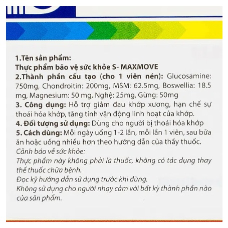Viên Uống S-Maxmove Bổ Xương Khớp (Hộp 30 Viên) - Ảnh 2