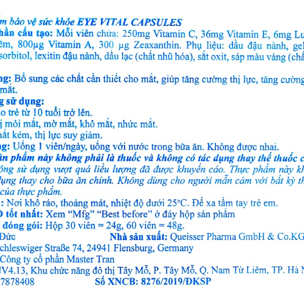 Viên Uống Eye Vital Tăng Cường Thị Giác (Hộp 30 Viên) - Ảnh 3