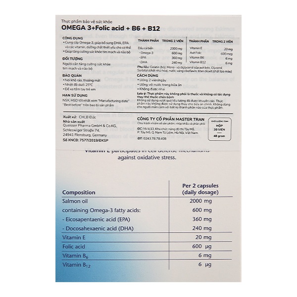 Dầu Cá Omega-3 + Folic Acid + B6 + B12 Tăng Cường Thị Lực (Hộp 30 viên) - Ảnh 3