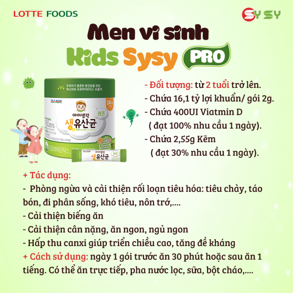 Men Vi sinh Kids Sysy Pro Xanh Cải thiện nhanh tình trạng táo bón, tiêu chảy - Ảnh 1