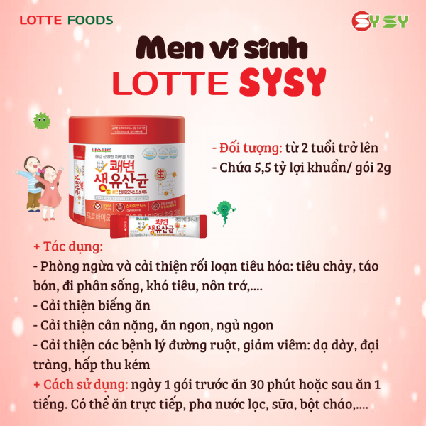 Men Vi sinh Lotte Sysy Pro Đỏ Hỗ trợ giảm táo bón, tiêu chảy, ăn uống ngon miệng - Ảnh 1